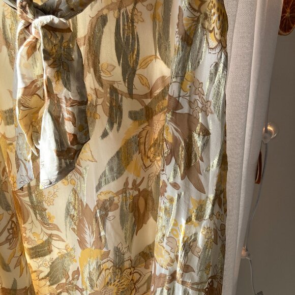 Talbots Midi Dress Womens 14 Gold Romantic Florals Flare Glitter Party Belted - Picture 11 of 16